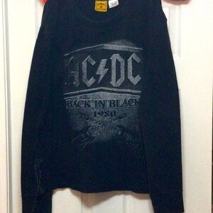 AC/DC Black Graphic Waffleweave long sleeved top